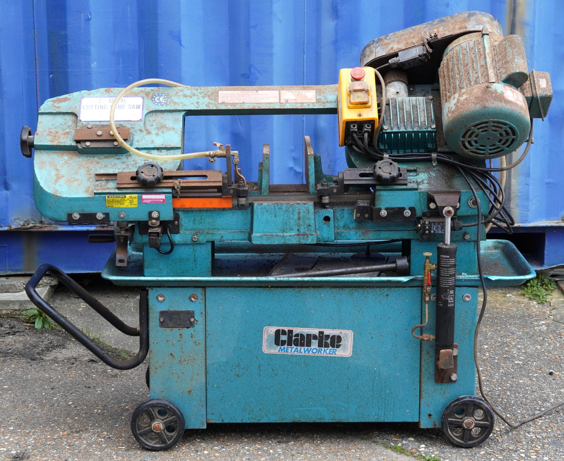 Clarke Seven inch metal cutting bandsaw, model CBS-7MH, serial number 9028160, 120cm wide