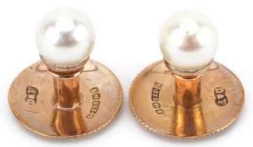 Pair of 9ct gold cultured pearl gentlemen's dress studs housed in a Norman Carter Maidstone