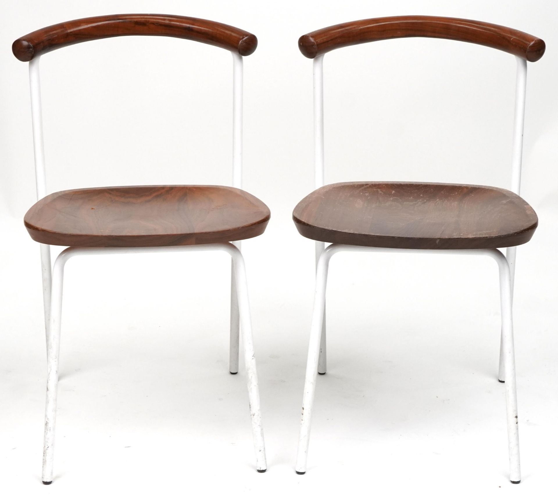 Manner of Calligaris, pair of contemporary metal framed hardwood bistro chairs, each 75cm high - Image 2 of 4