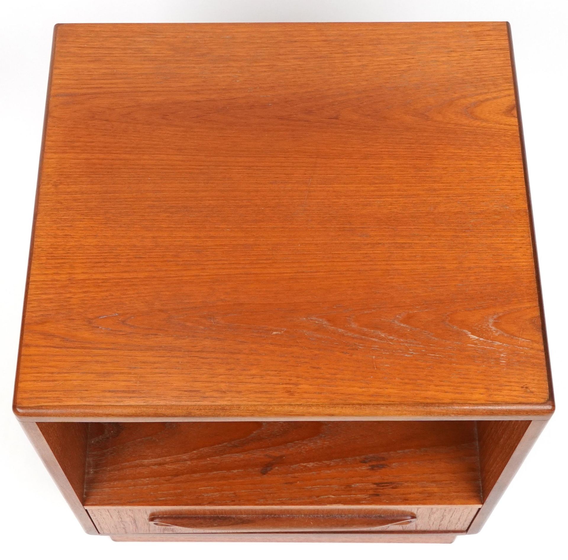 G Plan, Mid century Fresco teak nightstand with base drawer, 54cm H x 46cm W x 41cm D - Image 3 of 6