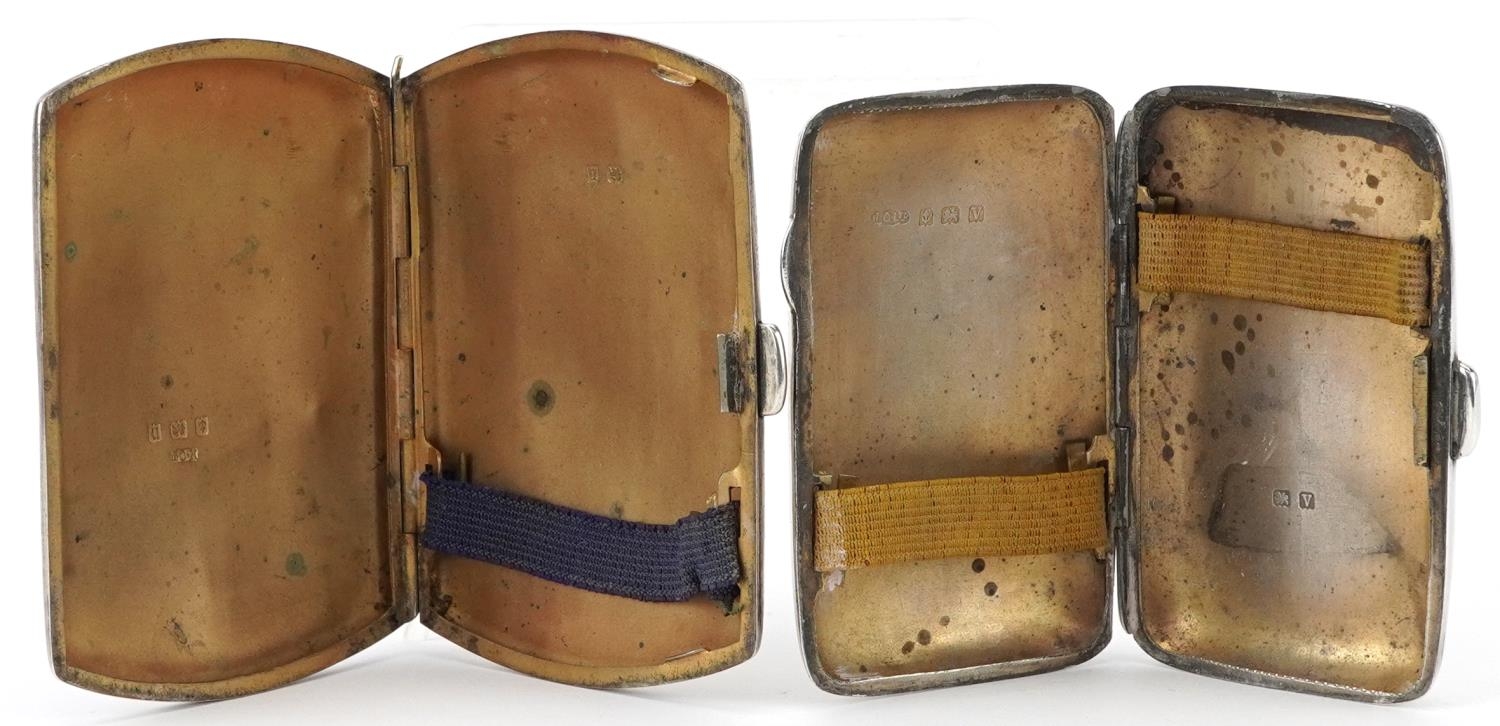 Two George V engine turned silver cigarette cases, each with gilt interior, Birmingham 1912 and - Image 2 of 5