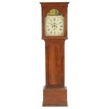 19th century mahogany longcase clock with enamelled face hand painted with a fisherman having a