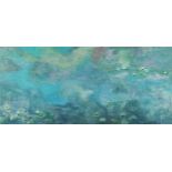 Clive Fredriksson after Claude Monet - Lili pads on calm water, Impressionist oil on board, mounted,