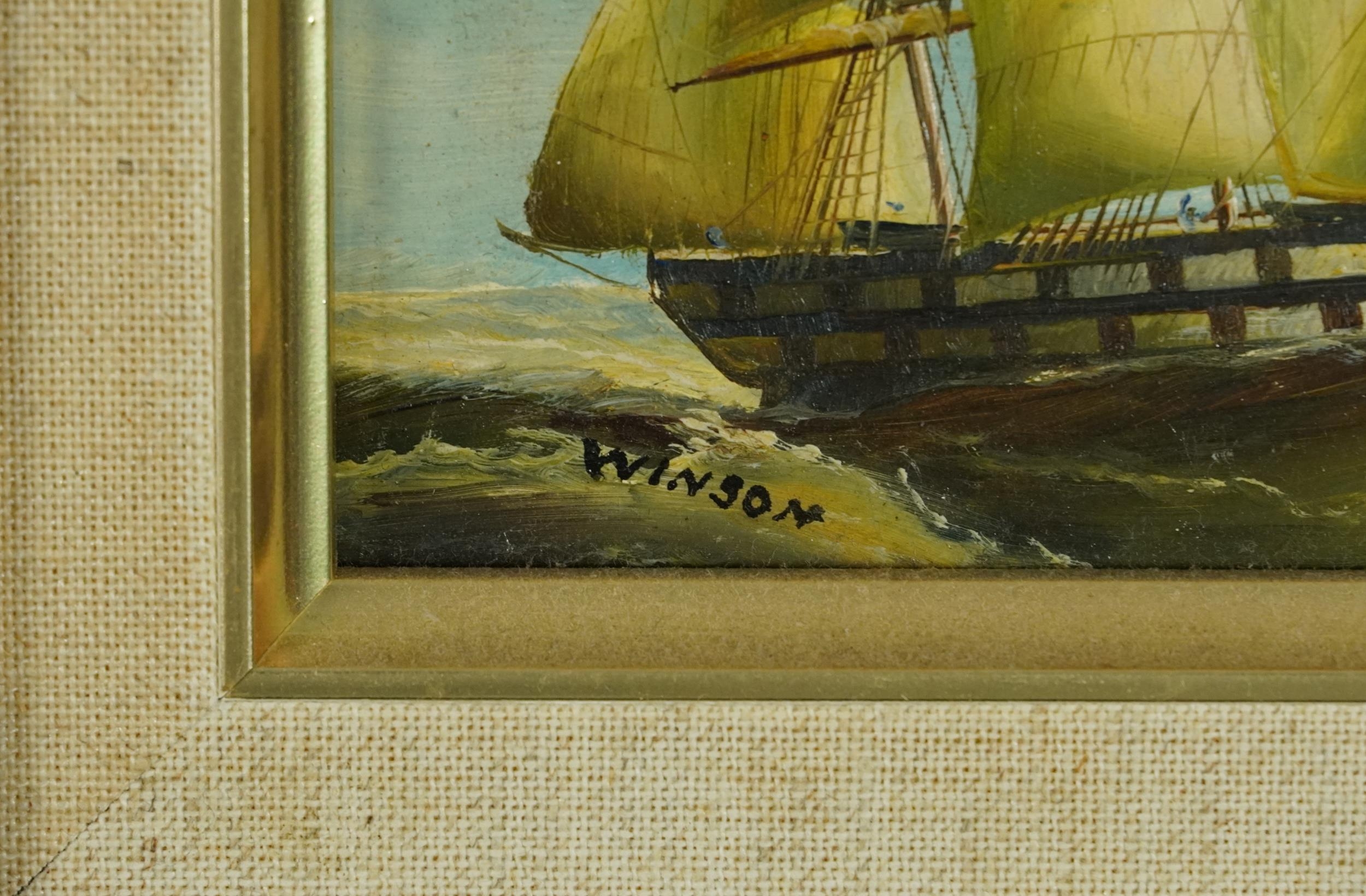 Men-O-War, three naval interest oil on boards including two signed R Bramley and Winson, each - Image 9 of 14