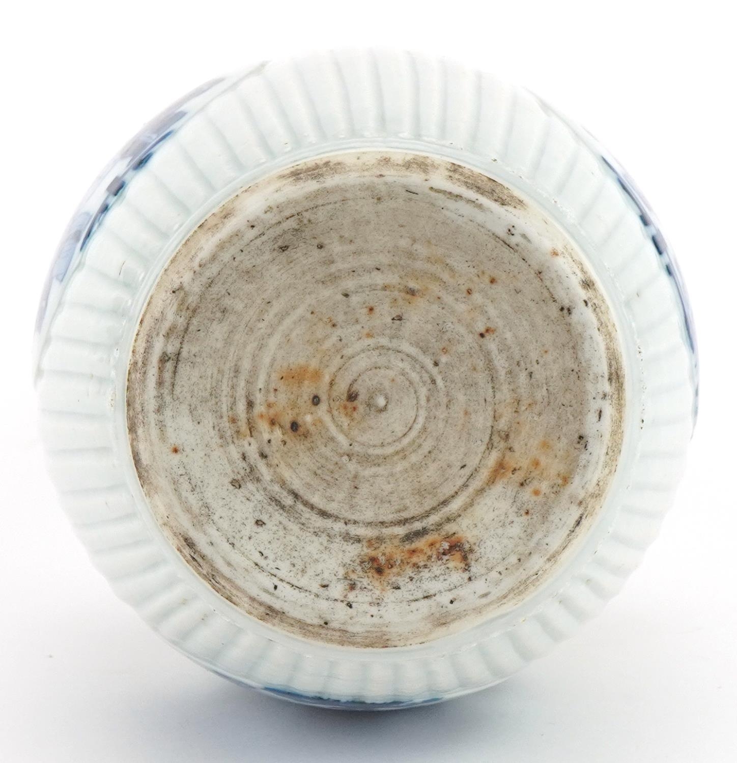 Chinese blue and white porcelain vase hand painted with three roundels of children playing in a - Image 6 of 6