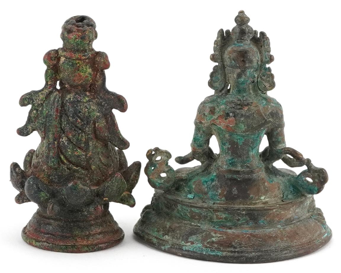Two Chino Tibetan patinated bronze figures of Buddha, 6cm high - Image 3 of 6