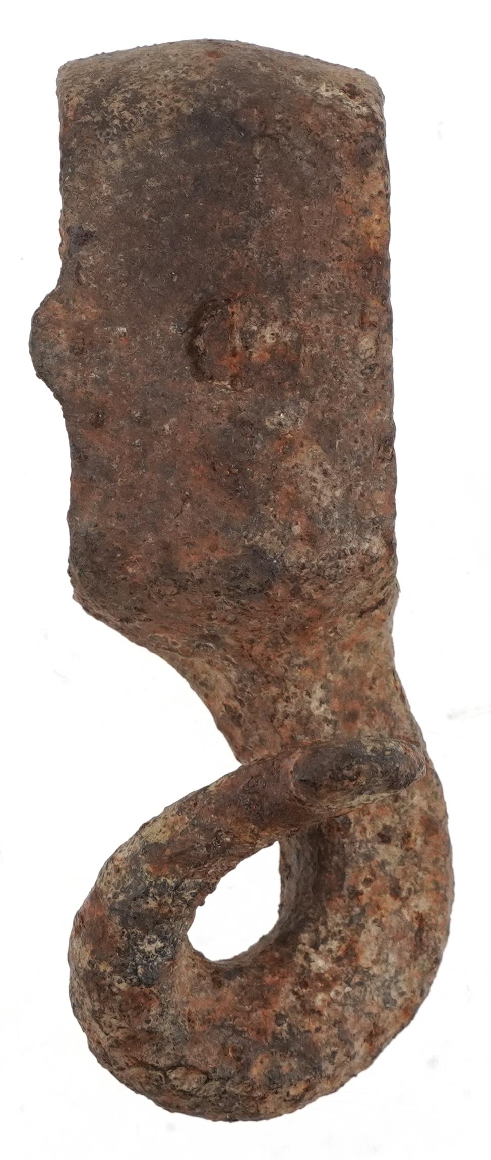 Antique primitive forged iron hook, 11.5cm wide