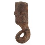 Antique primitive forged iron hook, 11.5cm wide