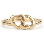 9ct gold interlocked love hearts ring, size O, 1.6g