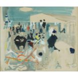 Alexandre Sascha Garbell - Beach scene with figures, French Impressionist heightened watercolour,