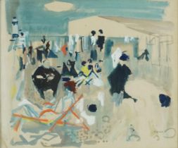 Alexandre Sascha Garbell - Beach scene with figures, French Impressionist heightened watercolour,