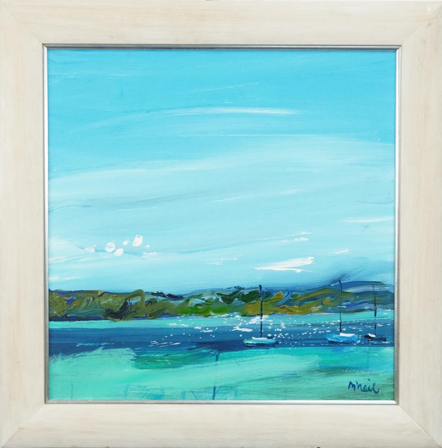 Don McNeil 2010 - Three yards moored of Gigha, contemporary Scottish school oil on canvas, inscribed - Image 2 of 6