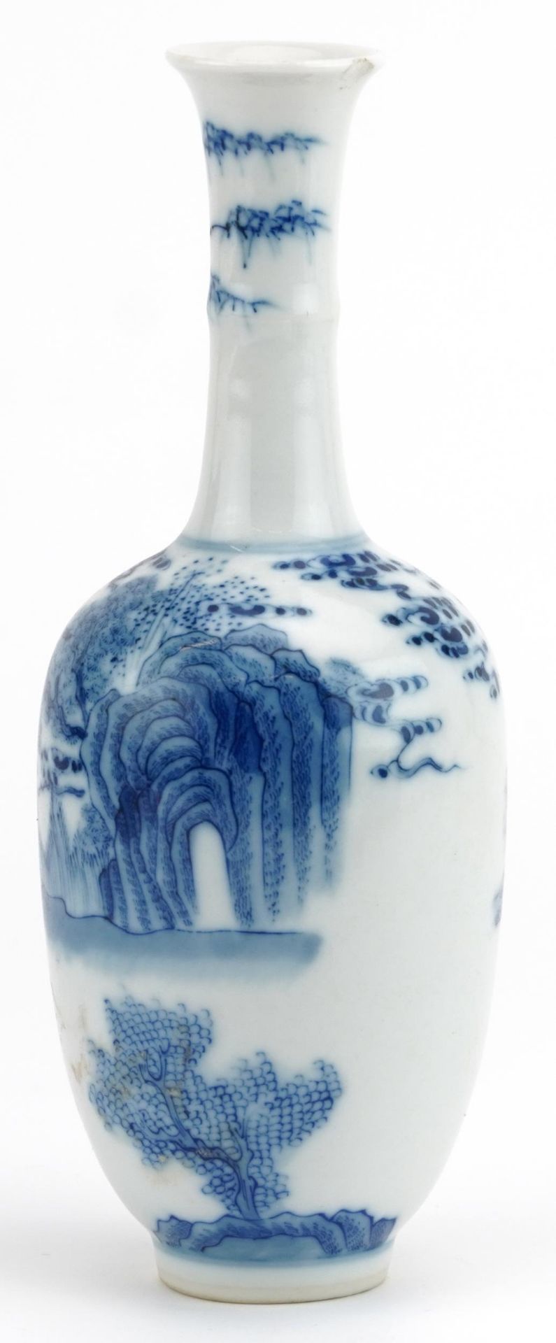 Chinese blue and white porcelain vase hand painted with an emperor and attendant in a landscape, six - Image 3 of 6