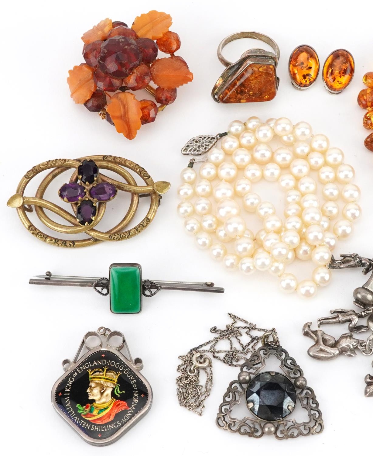 Antique and later jewellery and a ladies silver pocket watch including silver and natural amber - Image 2 of 4