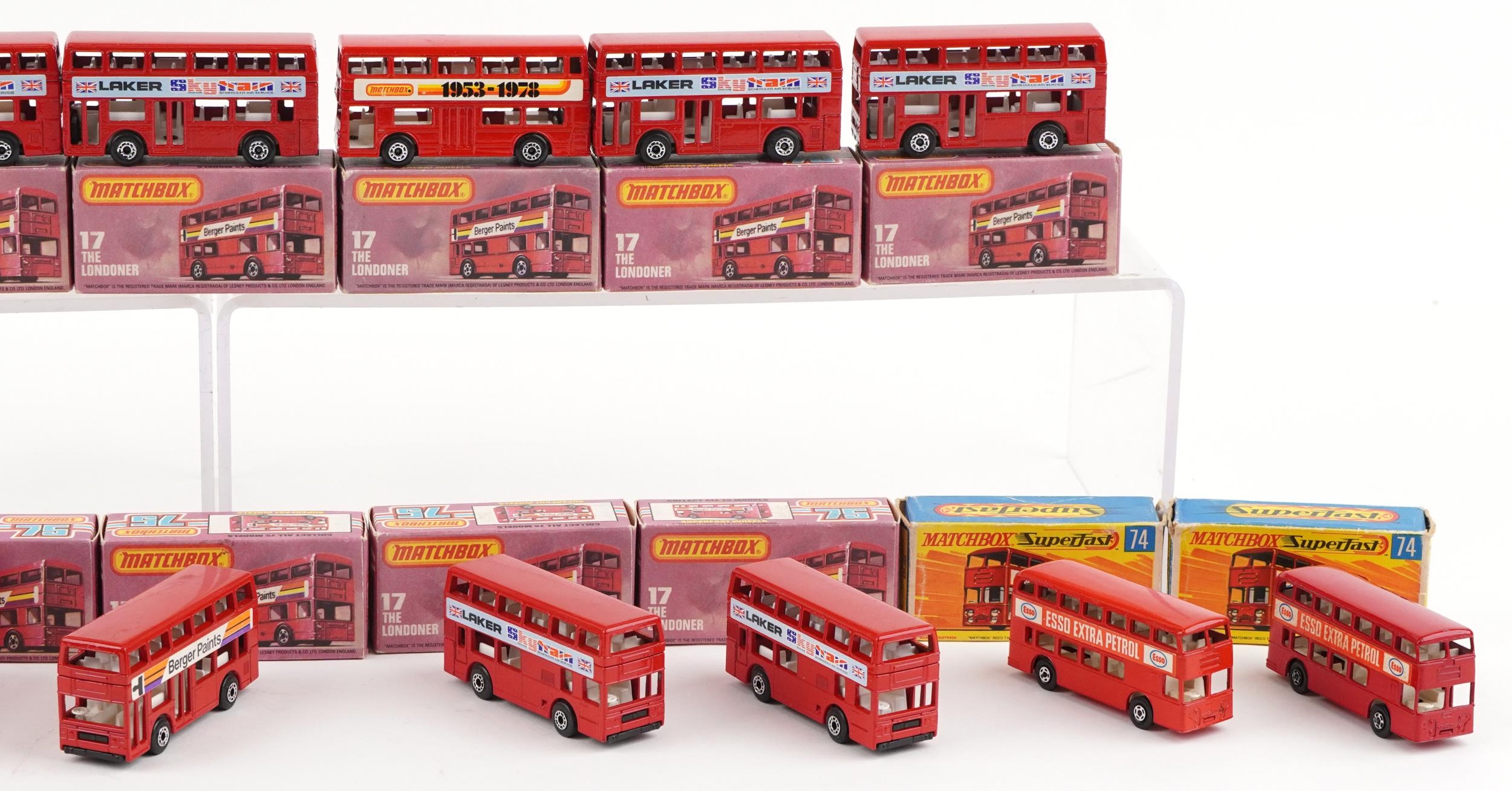 Seventeen vintage Matchbox diecast vehicles with boxes including sixteen Buses, numbers 17, 74 and 5 - Image 3 of 3