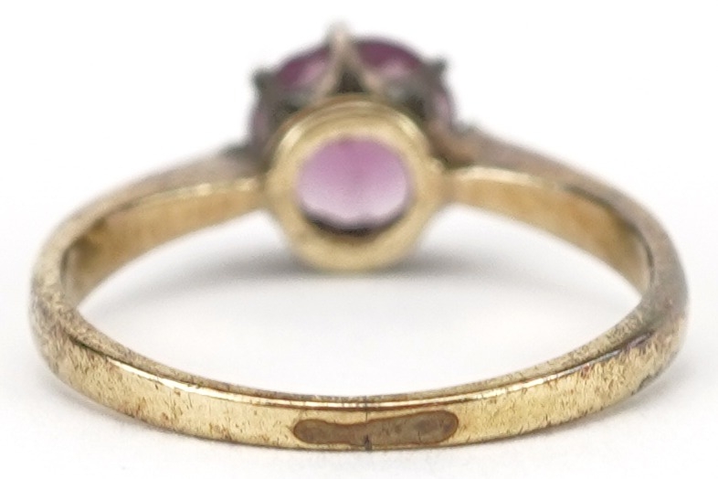 9ct gold garnet solitaire ring, the garnet approximately 5.60mm in diameter x 1.80mm deep, size G, - Image 2 of 4