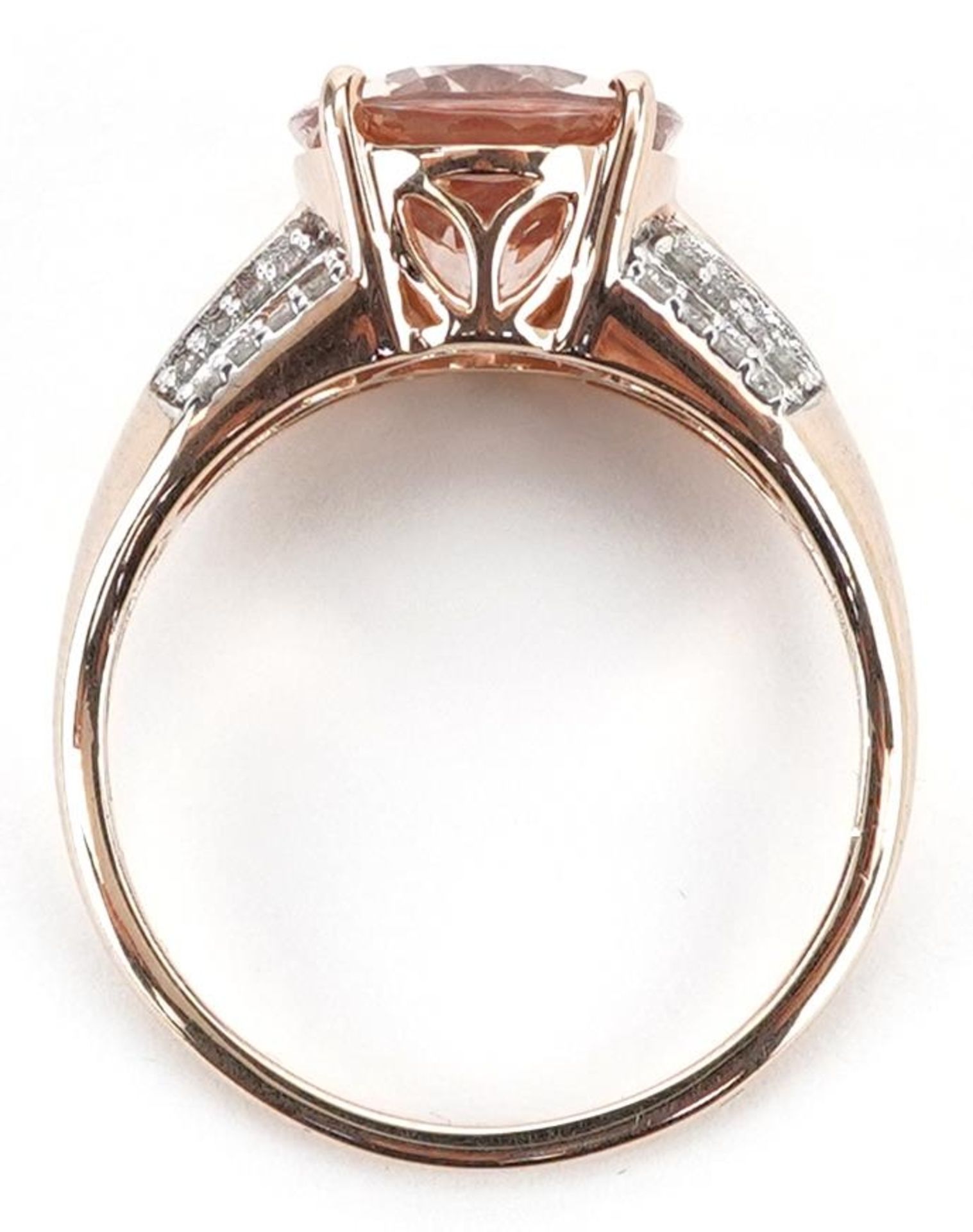 14ct gold morganite ring with diamond set shoulders, the morganite approximately 11.80mm x 9.95mm - Bild 4 aus 7