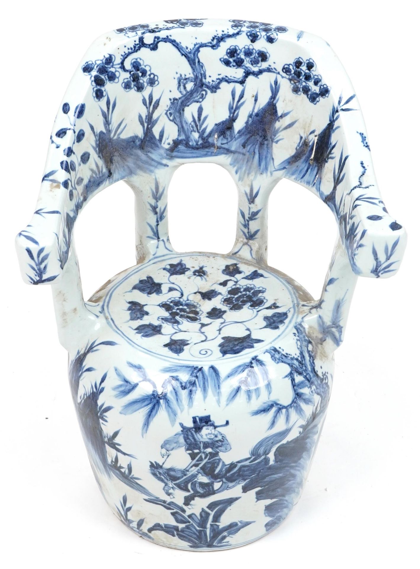Chinese blue and white porcelain garden seat hand painted with flowers, 65cm high - Image 3 of 7