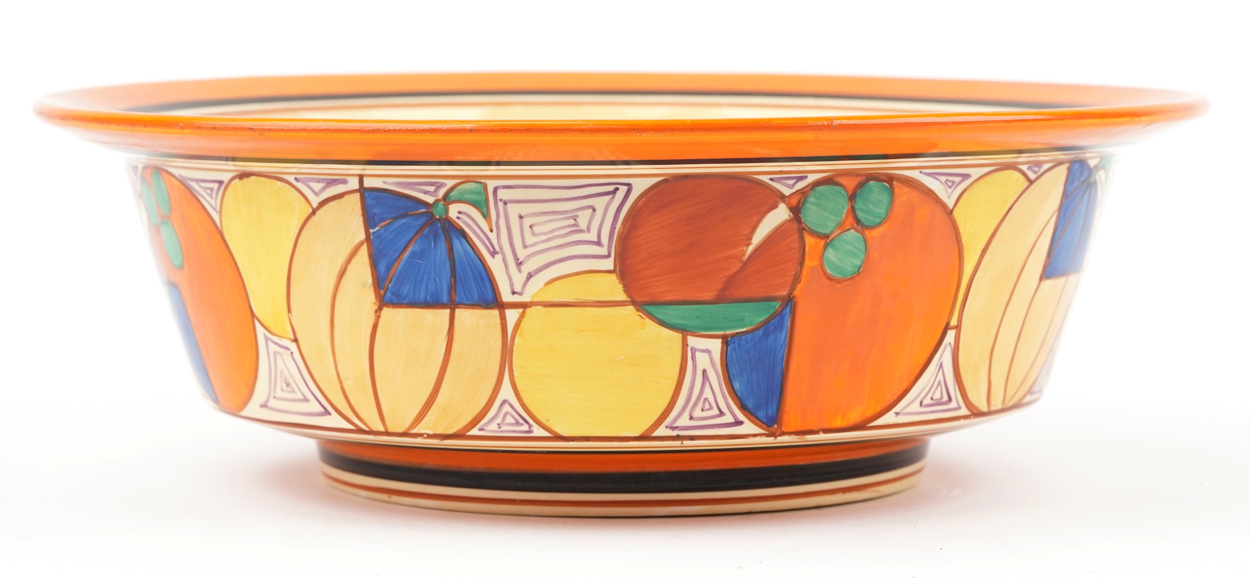 Clarice Cliff, large Art Deco Fantastique Bizarre Tolphin wash bowl hand painted in the melon - Image 4 of 7