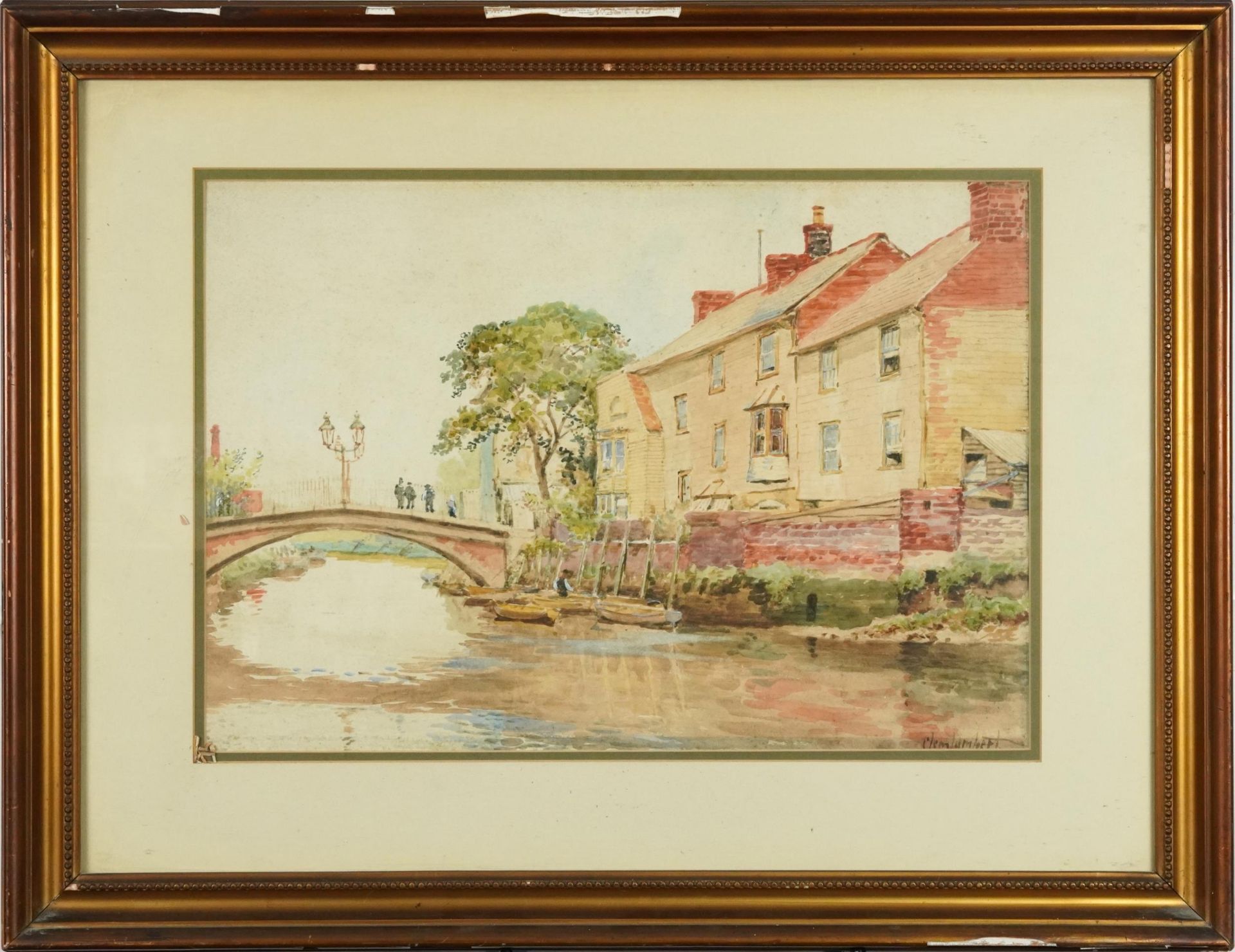 Clem Lambert - Cliff Bridge Lewes, early 20th century watercolour, mounted, framed and glazed, - Image 2 of 4