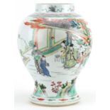 Chinese porcelain baluster vase hand painted in the famille verte palette with emperors and