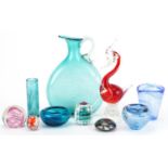 Art glassware including a Maltese Phoenician paperweight, Isle of Wight cylindrical vase and