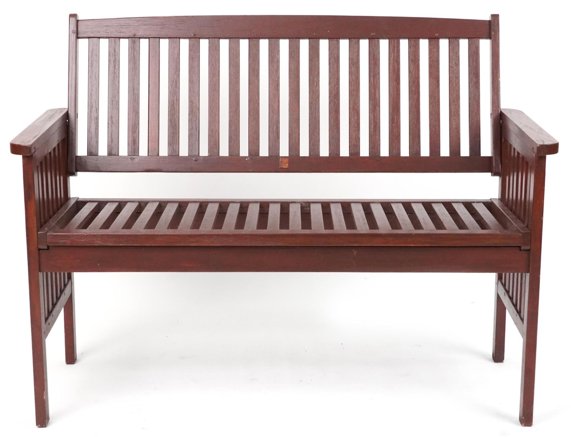 Stained teak slatted garden bench, 89cm H x 118.5cm W x 58cm D - Bild 2 aus 5