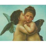 After William Adolphe Bouguereau - The First Kiss, oil on canvas laid on board, mounted and