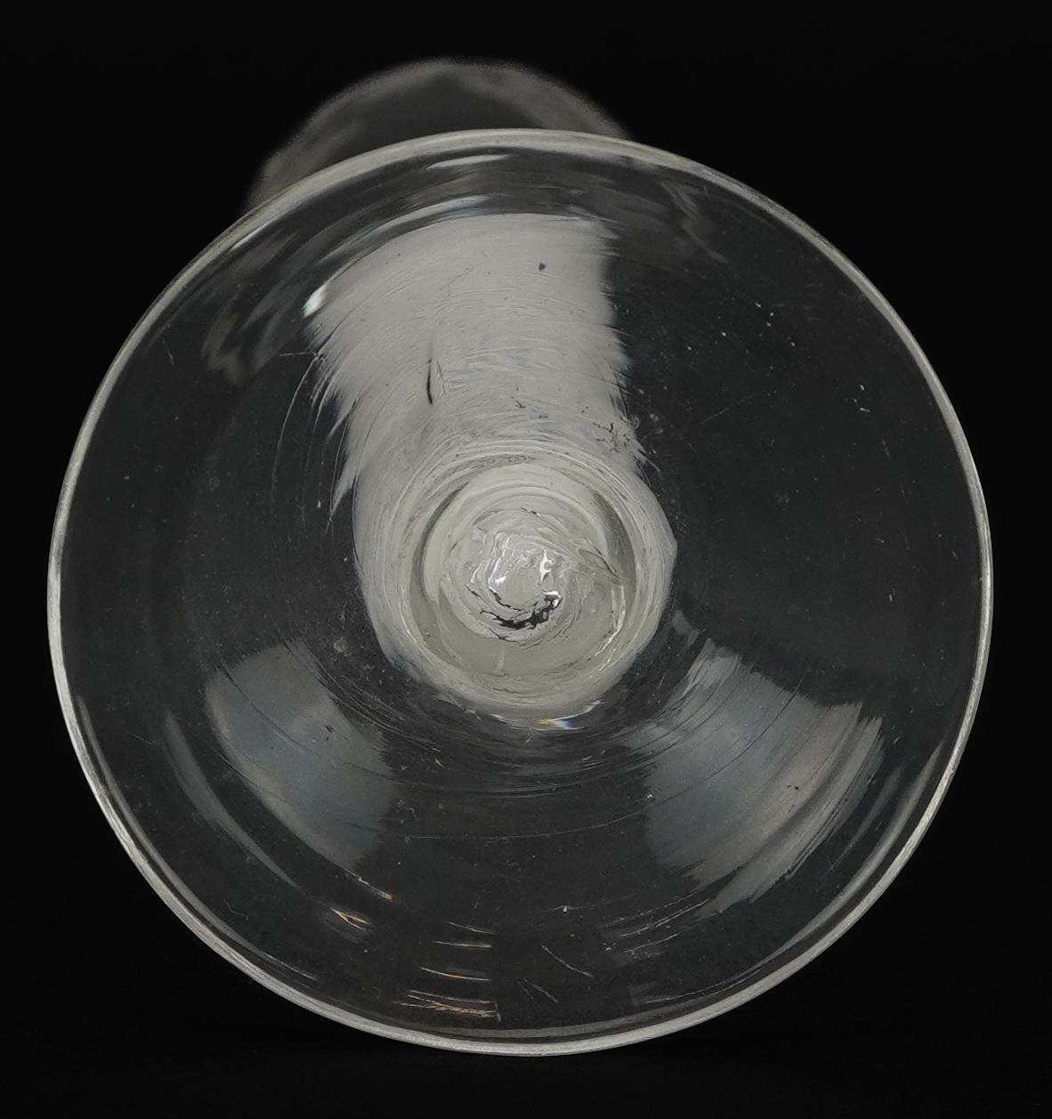 18th century cordial glass with multiple opaque twist stem and floral engraved bowl, 16.5cm high - Image 5 of 5