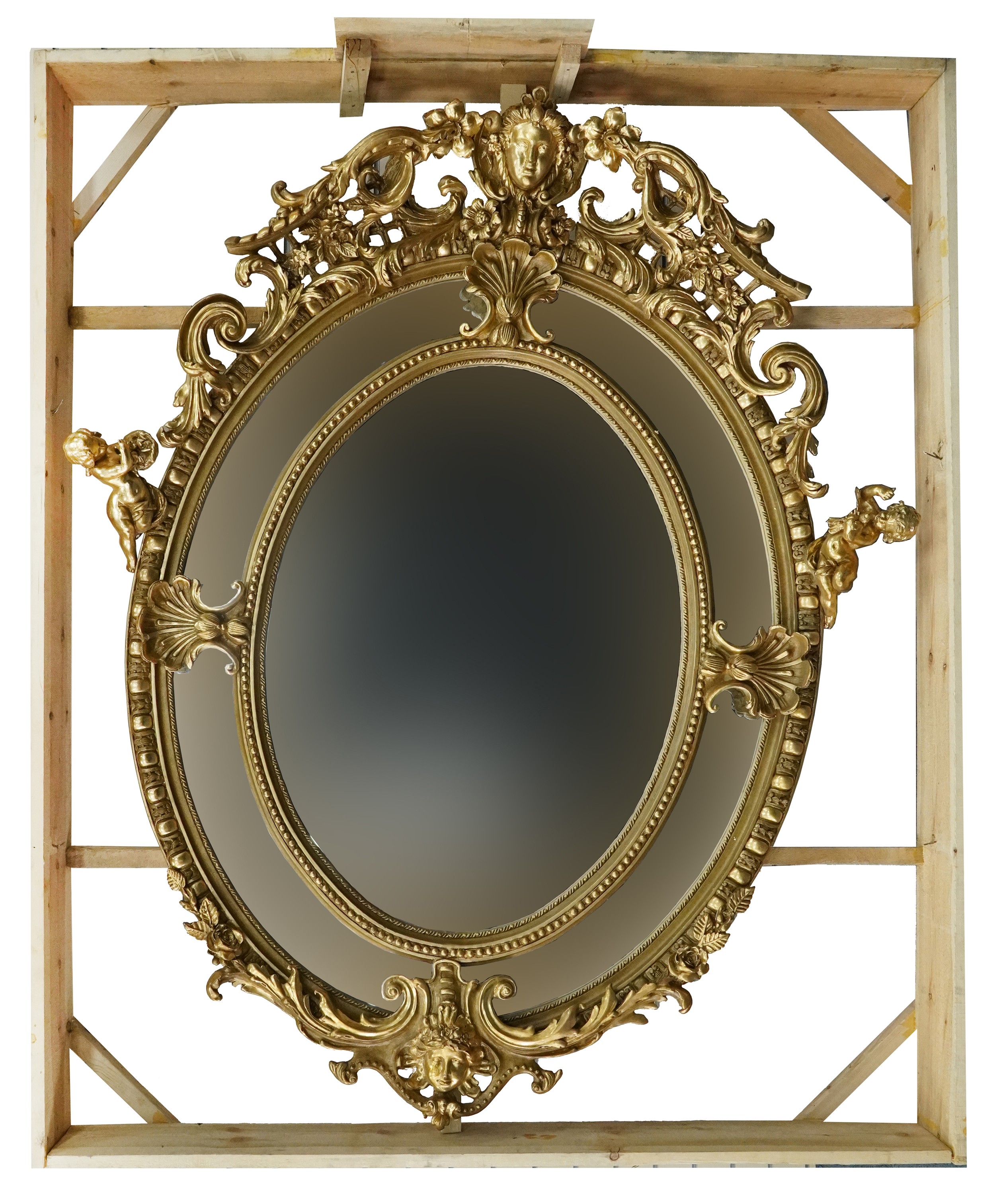 Unusually large and impressive 19th century style gilt painted oval wall mirror with bevelled - Image 2 of 3