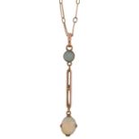 Antique 9ct rose gold cabochon opal pendant on a 9ct rose gold necklace, 4.5cm high and 42cm in