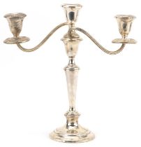 Gorham, American sterling silver three branch candelabra numbered 808/1 to the base, 29.5cm high,