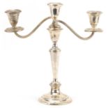 Gorham, American sterling silver three branch candelabra numbered 808/1 to the base, 29.5cm high,