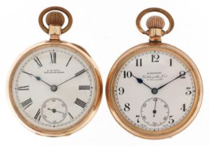 Two gentlemen's gold plated open face keyless pocket watches comprising Waltham and Admiralty,