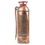 Vintage Canadian Imperial soda and acid copper fire extinguisher with brass plaques, 60.5cm high