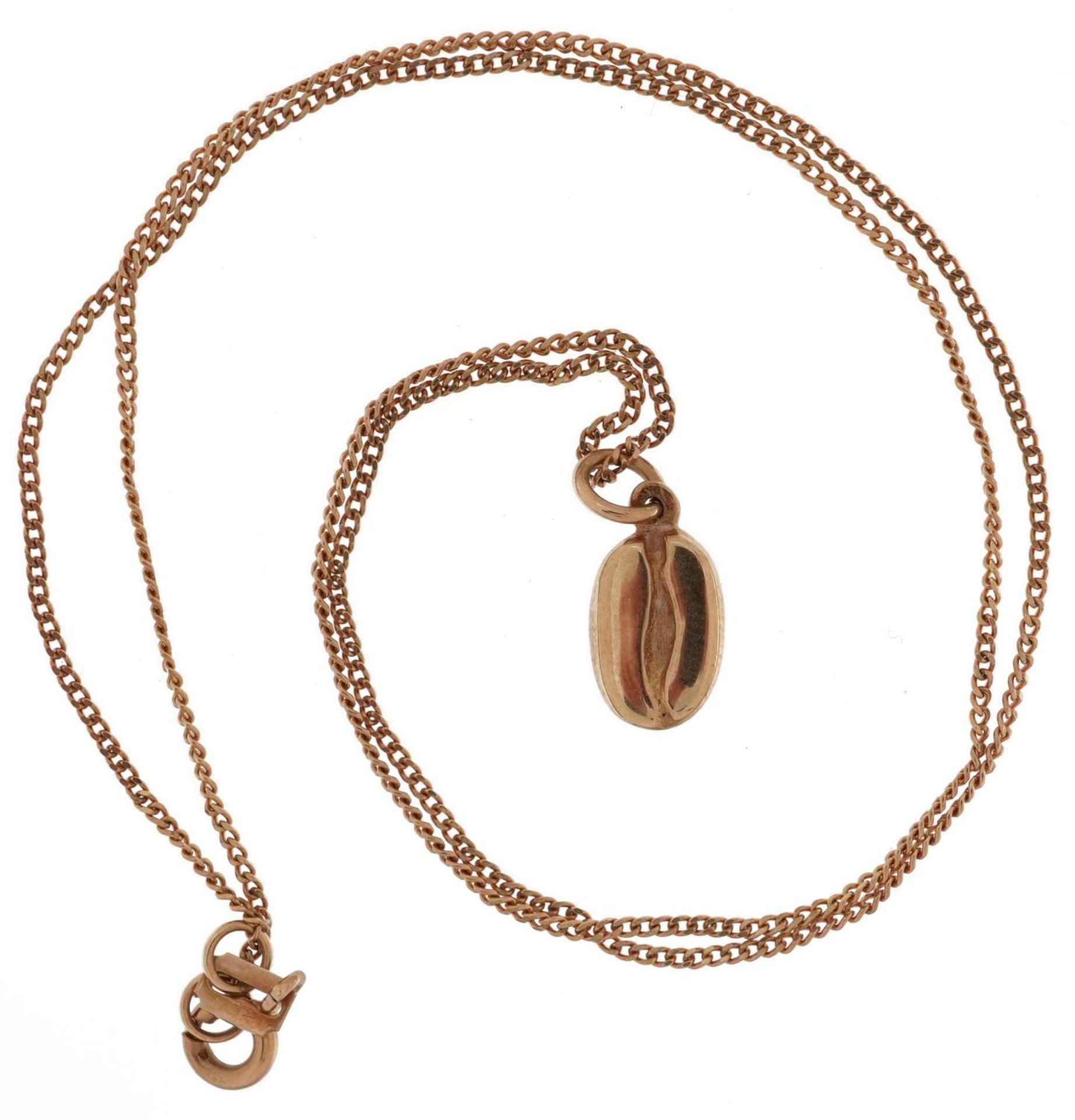 9ct gold coffee bean charm on a 9ct gold necklace, 1.6cm high and 40cm in length, 3.3g - Image 2 of 4