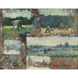 Manner of Maurice Hagemans - Harvest Time, European Impressionist oil on board, inscribed verso,