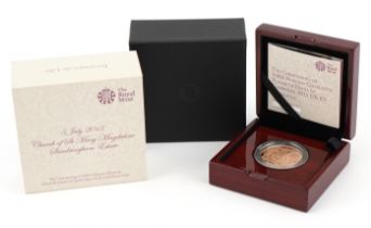 Elizabeth II 2015 gold proof five pound coin commemorating the christening of HRH Princess Charlotte