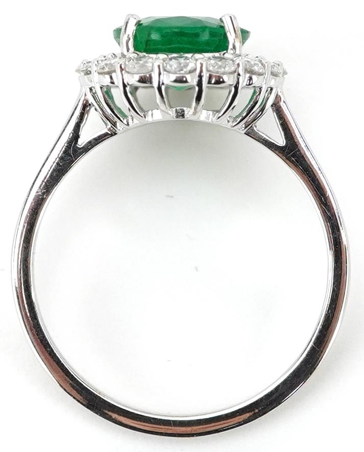 18ct white gold emerald and diamond cluster ring with certificate, total diamond weight - Image 3 of 5