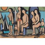 Manner of Markey Robinson - Nude family, Irish school gouache on card, mounted, unframed, 49.5cm x