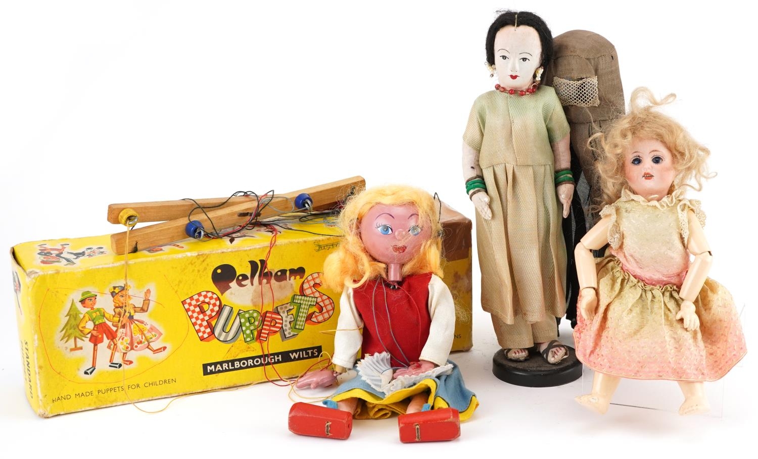Vintage toys including a bisque headed doll with jointed limbs and a Goldilocks Pelham puppet with - Image 2 of 5