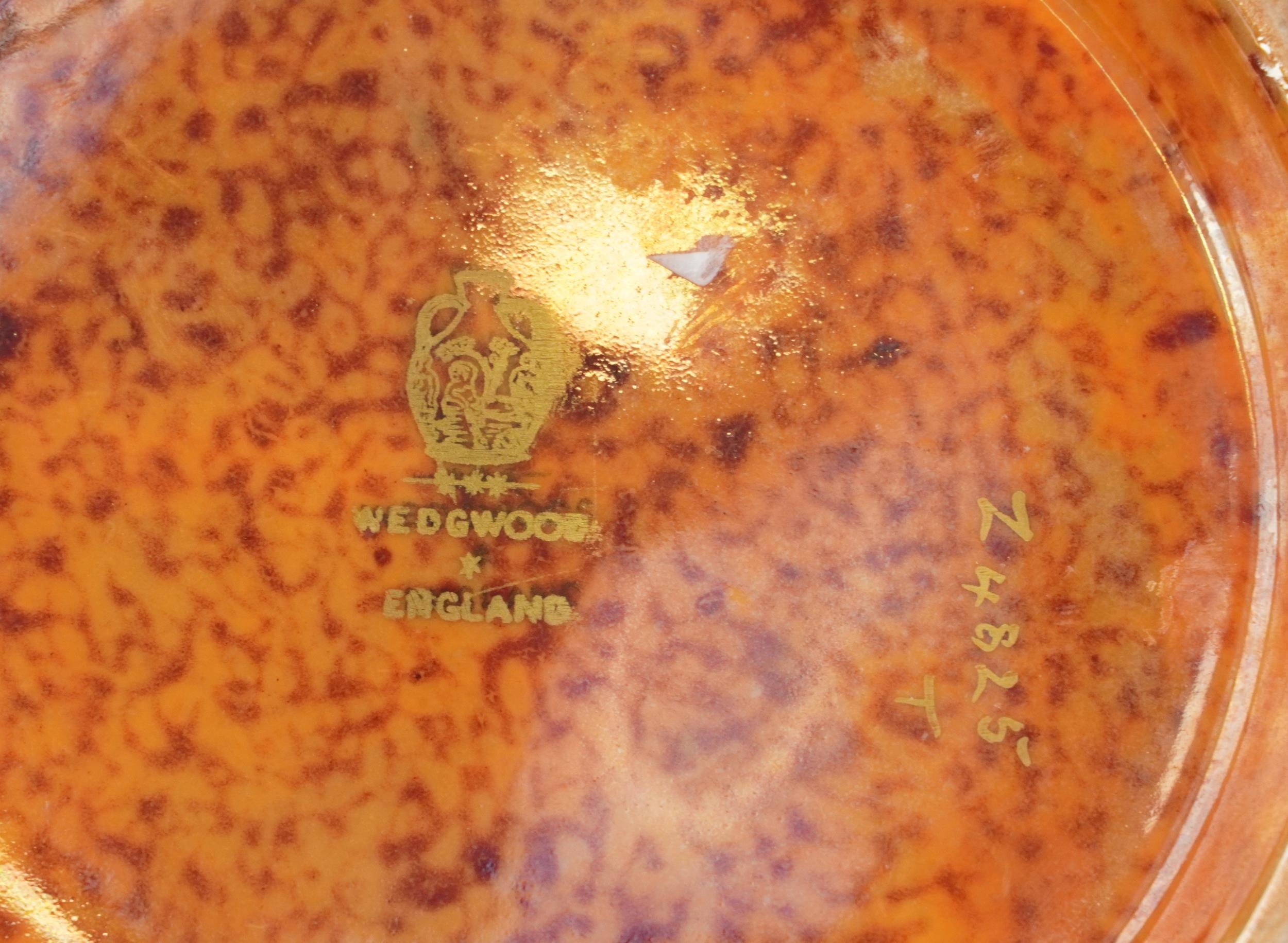 Wedgwood orange and blue ground Fairyland lustre bowl gilded with dragons chasing the flaming - Image 7 of 7