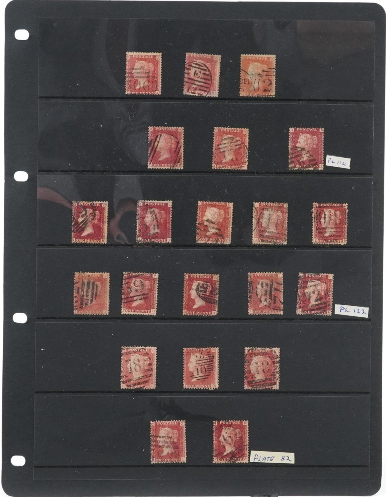 Victorian British stamps arranged on five sheets including Penny Reds, five shillings and ten - Image 4 of 6