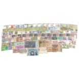 Collection of world banknotes including France and Cyprus