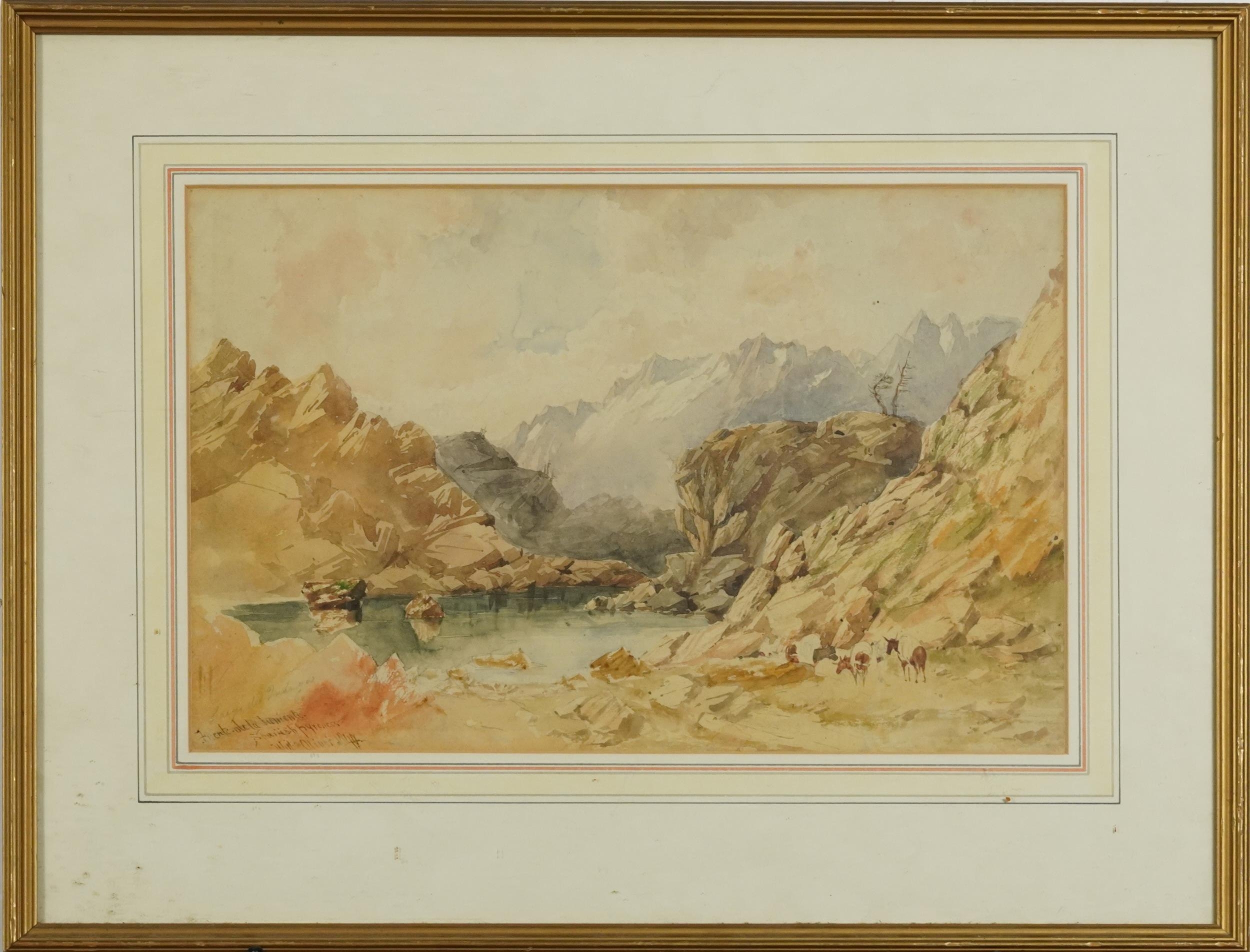 William Oliver 1844 - Spanish Pyrenees, mid 19th century watercolour, inscribed to the lower left, - Image 2 of 5