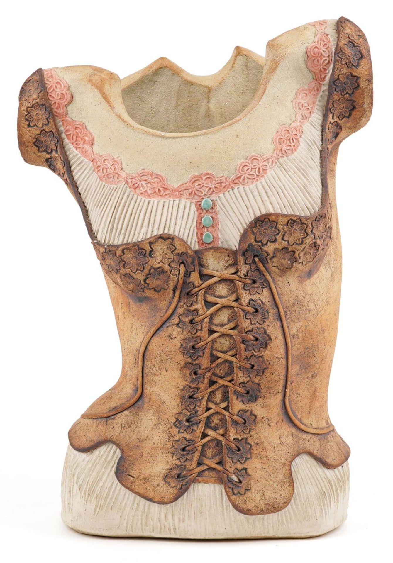 Merion John Warren, contemporary studio pottery torso of a female wearing a corset, 48cm high - Bild 2 aus 4