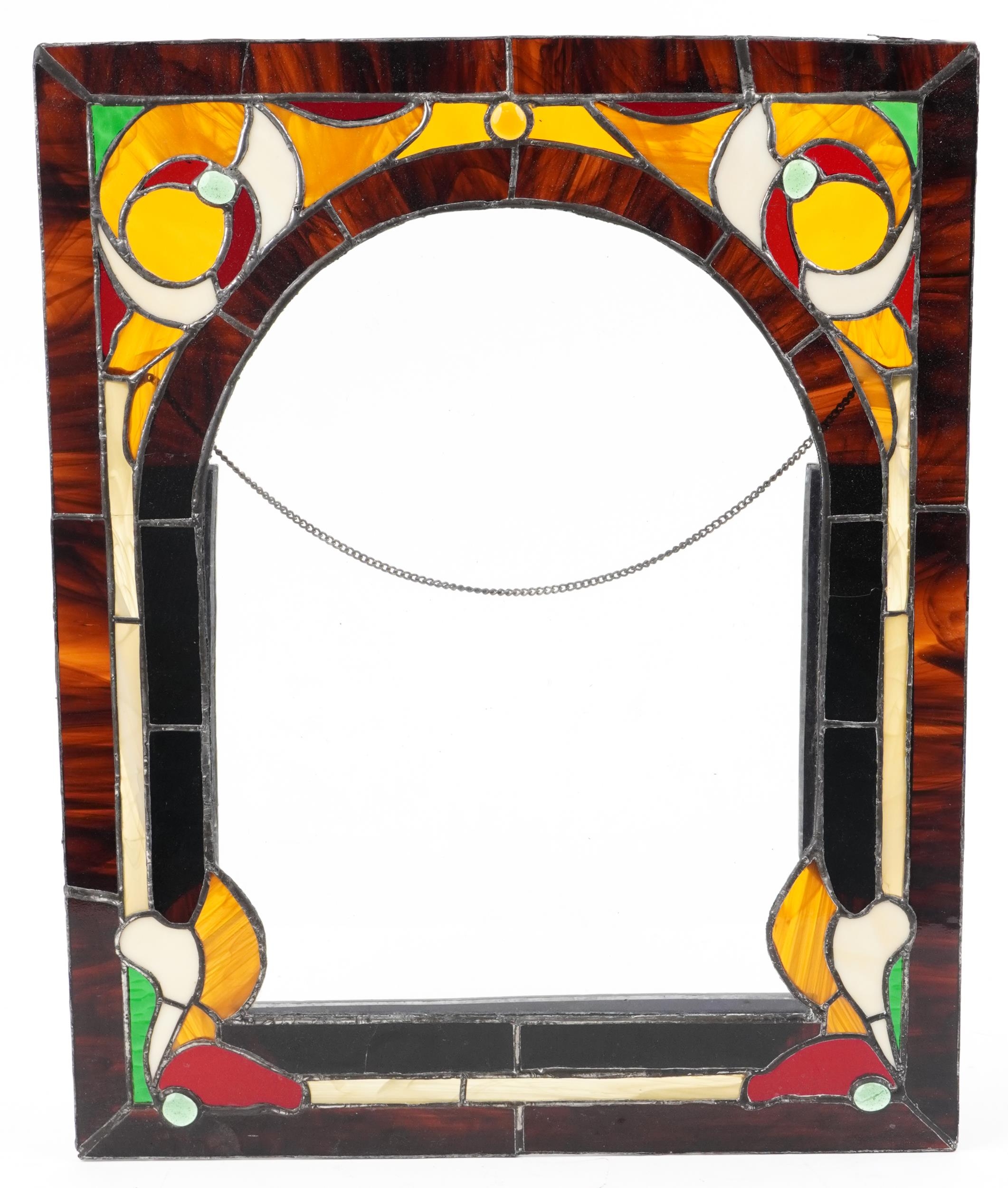 Four leaded stained glass window panels including a pair, each decorated with flowers, the largest - Image 8 of 9