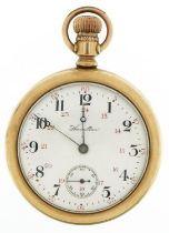 Hamilton Watch Co, gentlemen's gold plated keyless open face pocket watch having enamelled and