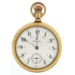 Hamilton Watch Co, gentlemen's gold plated keyless open face pocket watch having enamelled and