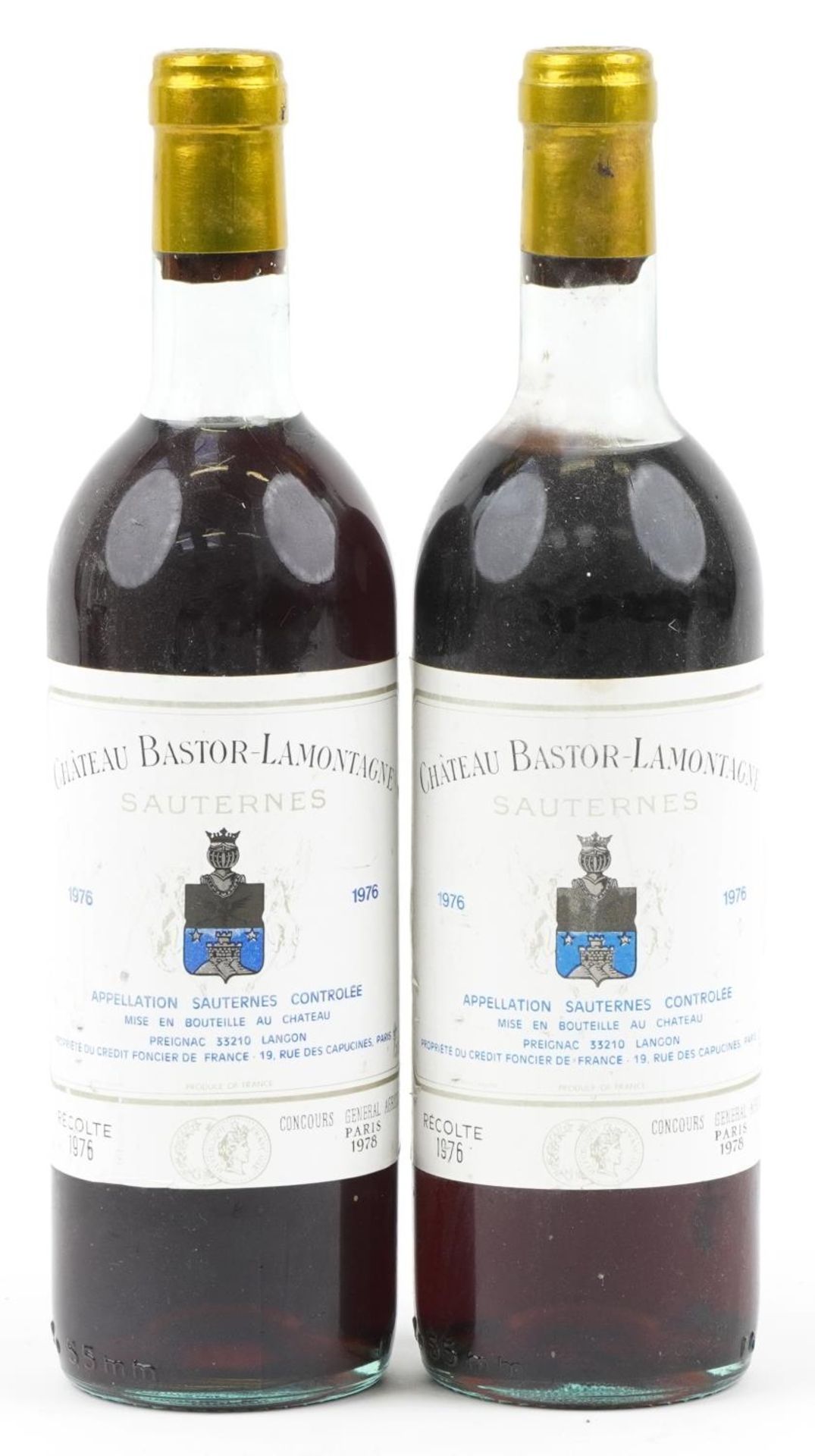 Two Bottles of 1976 Chateau Bastor Lamontagne Sauternes dessert wine
